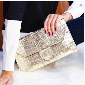 NWT JJ Winters Nikki Metallic Crocodile Clutch Vegan Leather